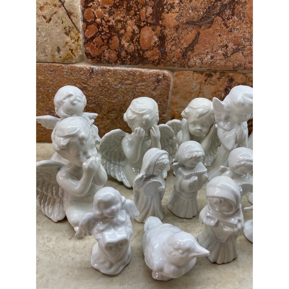 Figurines White Porcelain 23 Lot Angels Birds Crystal Signed Holiday Guardian - Picture 4 of 10